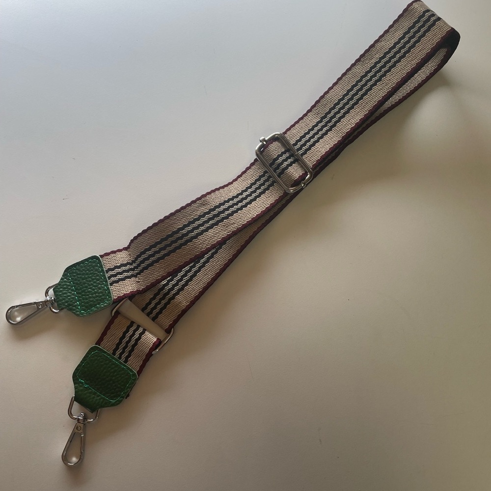Adjustable Stripe Pattern 1.5” Wide Tan Green Replacement Purse Strap, NWT - Picture 3 of 6